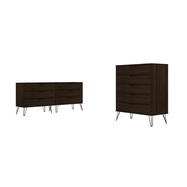 Manhattan Comfort Rockefeller 5-Drawer and 6-Drawer Brown Dresser Set