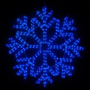 24 in. 380-Light LED Blue 40 Point Hanging Snowflake Decor