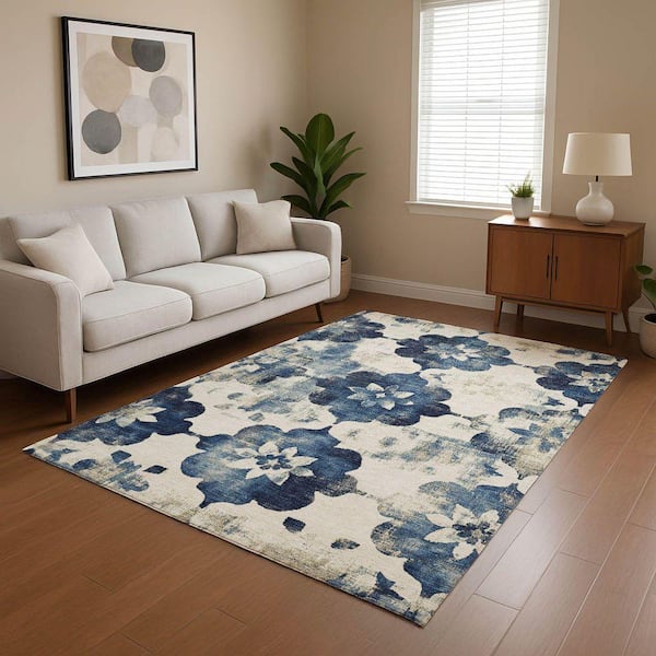 Mayfield Premium Machine Washable Abstract AMF1802 Navy 3 ft. x 5 ft. Area Rug
