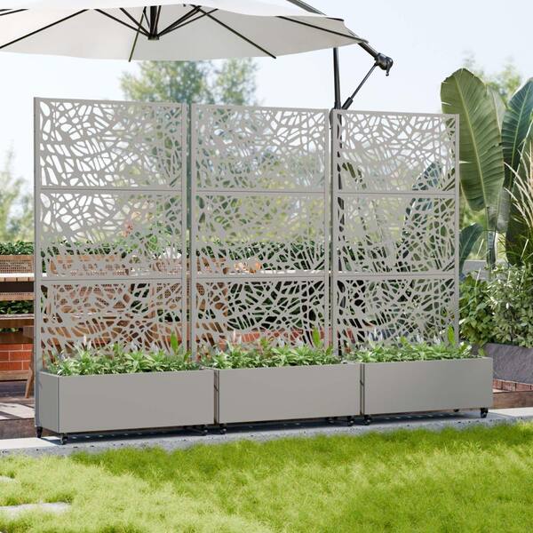 PexFix 72 in. H x 35 in. W Gray Metal Planter Box with Trellis