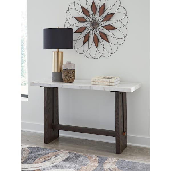 Burkhaus 52 in. White/Dark Brown Rectangle Marble Console Table