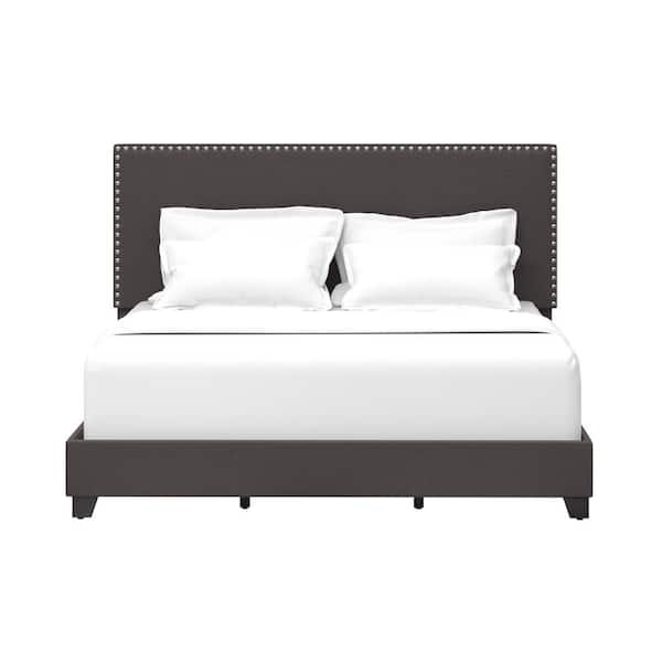 Hillsdale Furniture Gayle Nail Head Trim Upholstered Queen Bed, Charcoal