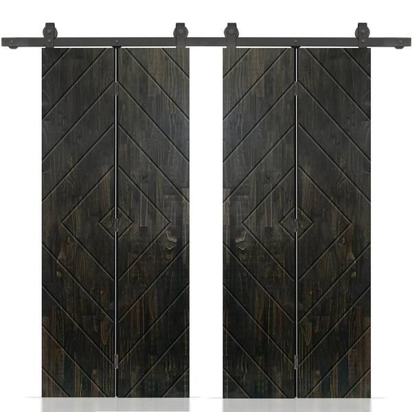 CALHOME Diamond 52 in. x 80 in. Charcoal Black Stained Hollow Core Pine Wood Double Bi-Fold Door with Sliding Hardware Kit
