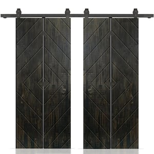 Diamond 72 in. x 80 in. Charcoal Black Stained Hollow Core Pine Wood Double Bi-Fold Door with Sliding Hardware Kit