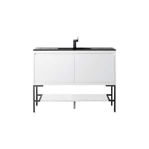 Mantova 47.3 in. W x 18.1 in. D x 36 in. H Bathroom Vanity in Glossy White with Charcoal Black Composite Stone Top