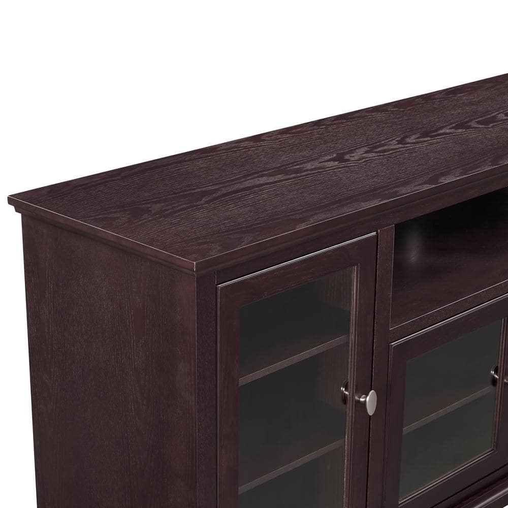 Espresso 70" TV Stand with Glass Cabinets and Shelves