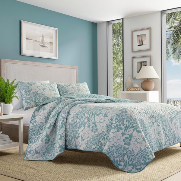 Laguna Beach 2-Piece Green Floral Cotton Twin Quilt Set