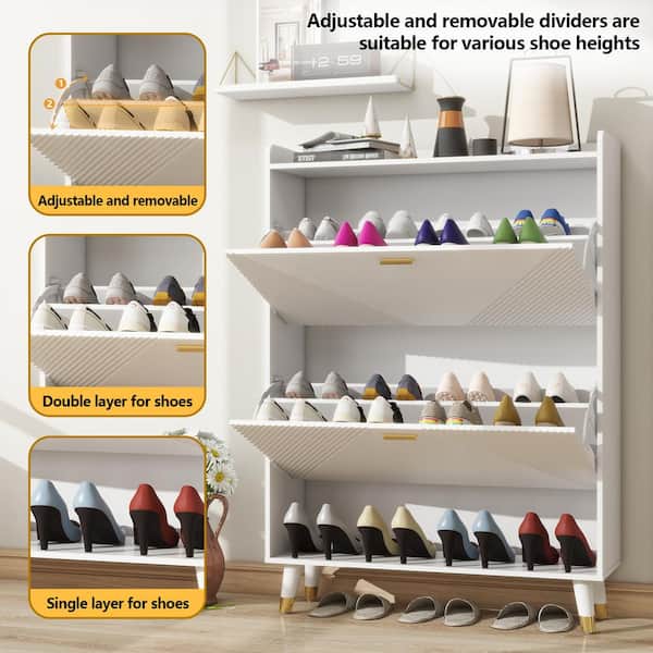 45.24 in. H x 32.68 in. W White Wood Shoe Storage Cabinet with 2-Drawers and 1-Open Shelf, Fits up to 20-Pair Of Shoes