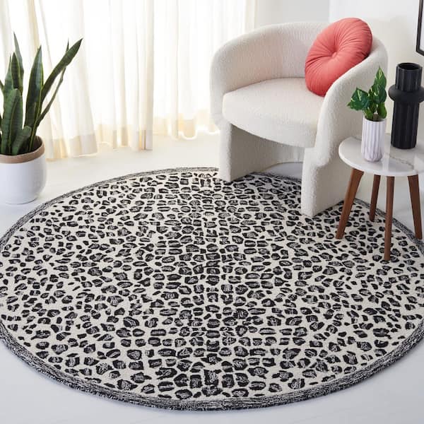 Metro Black/Ivory 6 ft. x 6 ft. Animal Print Round Area Rug