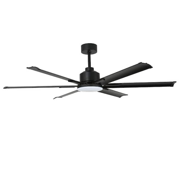 60 in. Matte-Black Ceiling Fan with Tri-CCT 1350-Lumen LED, 6 Aluminum Blades, DC Motor, Remote and 3 Downrods