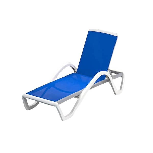 Cesicia Blue Adjustable Chaise Lounge Aluminum Outdoor Patio Lounge Chair All Weather Five-Position Recliner Chair with Table