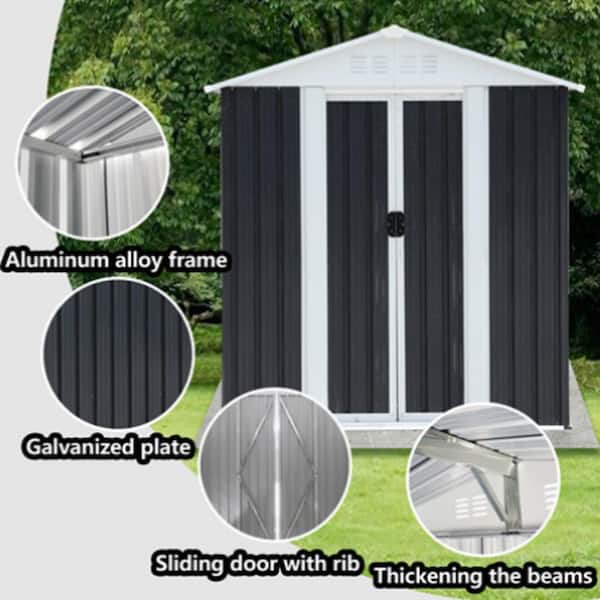 5.2 ft. W x 2.8 ft. D Grey Outdoor Metal Shed, Garden Shed