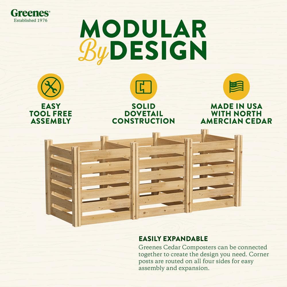 Greenes Cedar Wood Outdoor Stationary Composter, 24" W x 48" L x 31" H