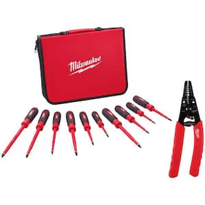 1000-Volt Insulated Screwdriver Set with Case with 10-18 AWG Comfort Grip Wire Stripper and Cutter (11-Piece)