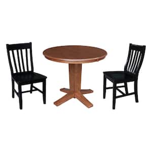 Aria 3-Piece Distressed Oak/Black 36 x 48 in. Oval Solid Wood Pedestal Dining Table 2 Cafe Chairs, Seats 2
