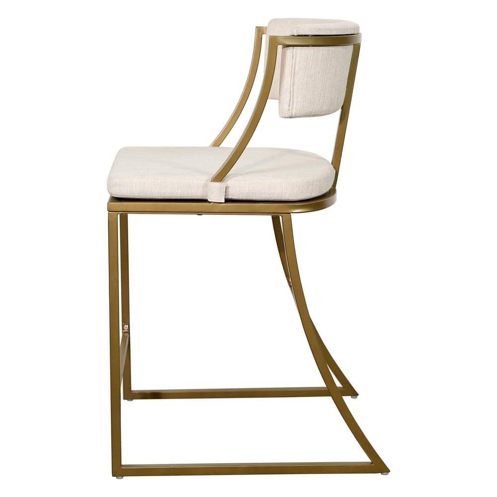 Mina 25" Antique Brass Counter-Height Metal Bar Stool with White Upholstery