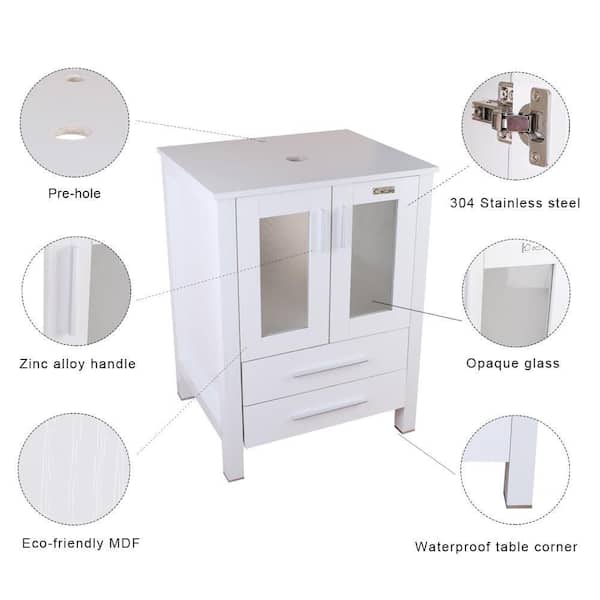 Eclife 24 -30 White Bathroom Vanity Cabinet Sink Combo W/Waterproof