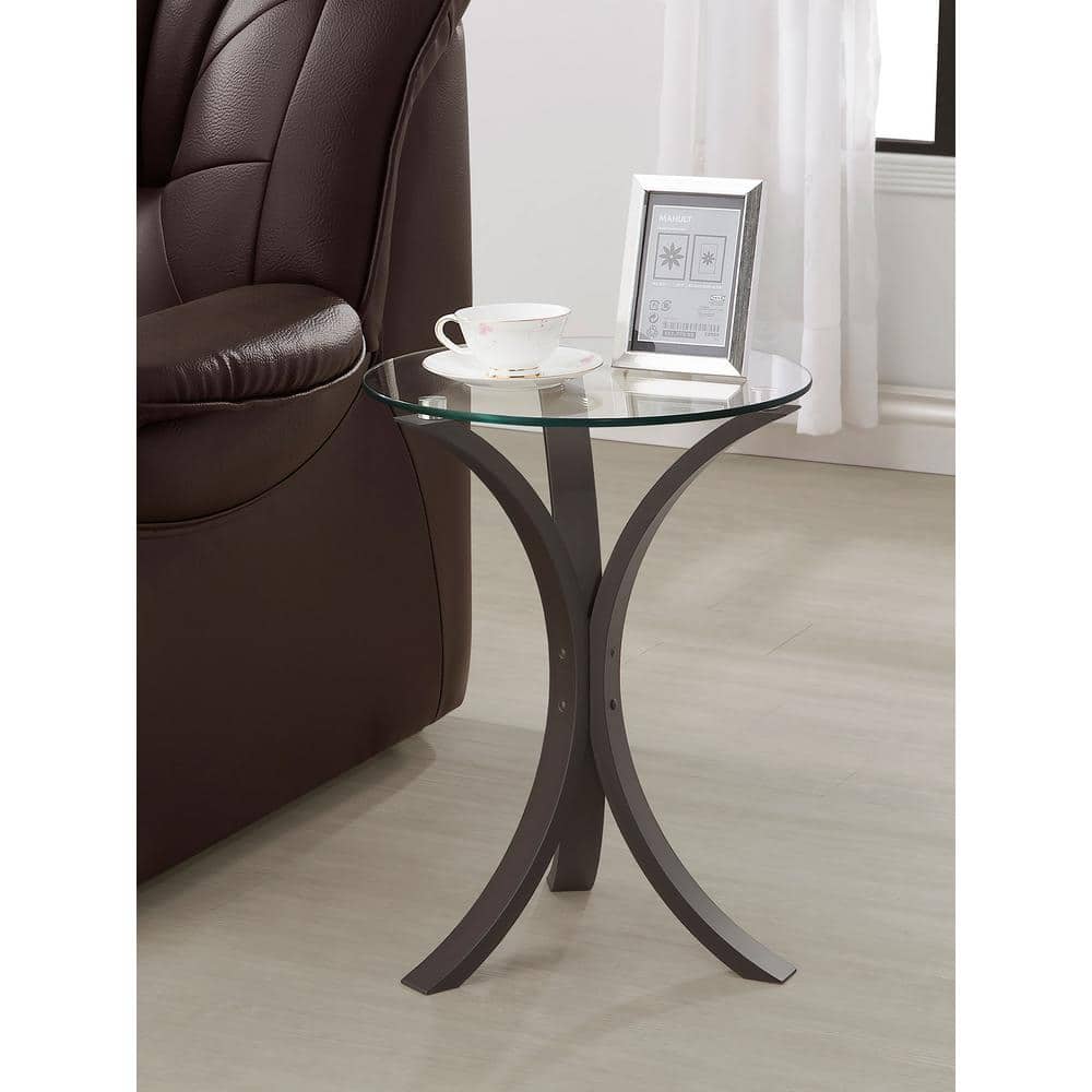 Edgar Modern Round Cappuccino Wood & Glass Snack Table