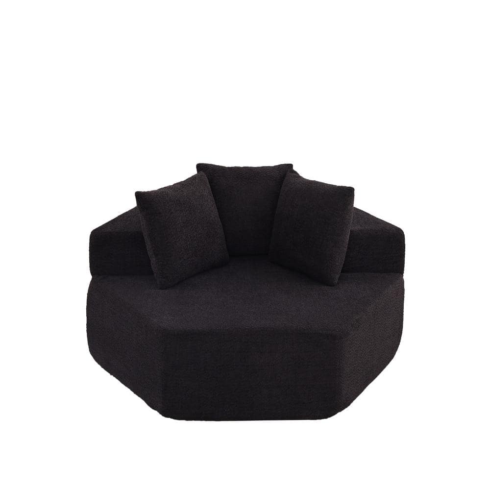 54 in Hexagonal Chenille Modular Single Lounge Chair Sofa with Pillows in Black durable construction
