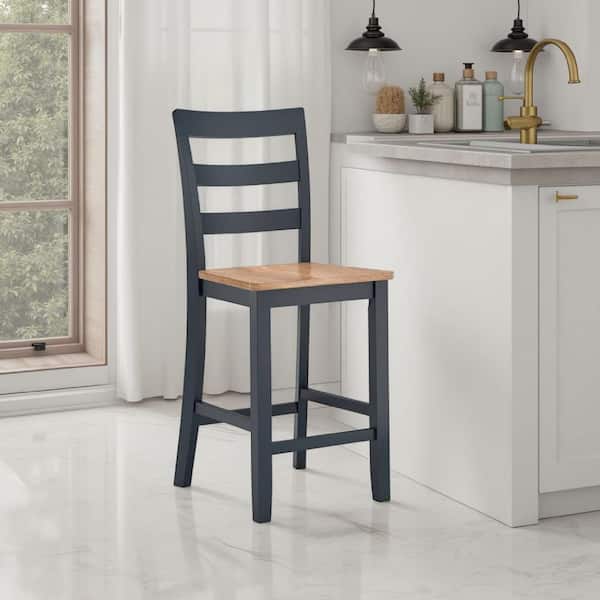 Gasy Dark Blue and Brown Wood Frame Counter Height Chair (Set of 2)