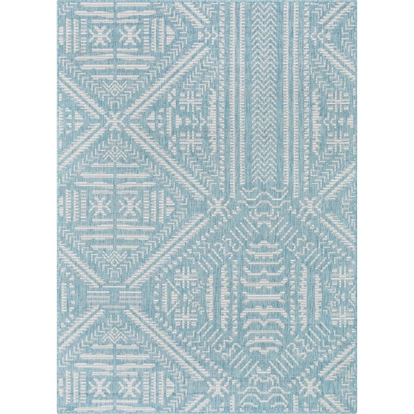 Well Woven Medusa Khalo Teal Blue 5 ft. 3 in. x 7 ft. 3 in. Indoor/Outdoor Area Rug