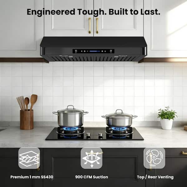 30 in. 900 CFM Ducted Under Cabinet Range Hood in Black Stainless Steel with 3-Way Venting, LED and Gesture Control