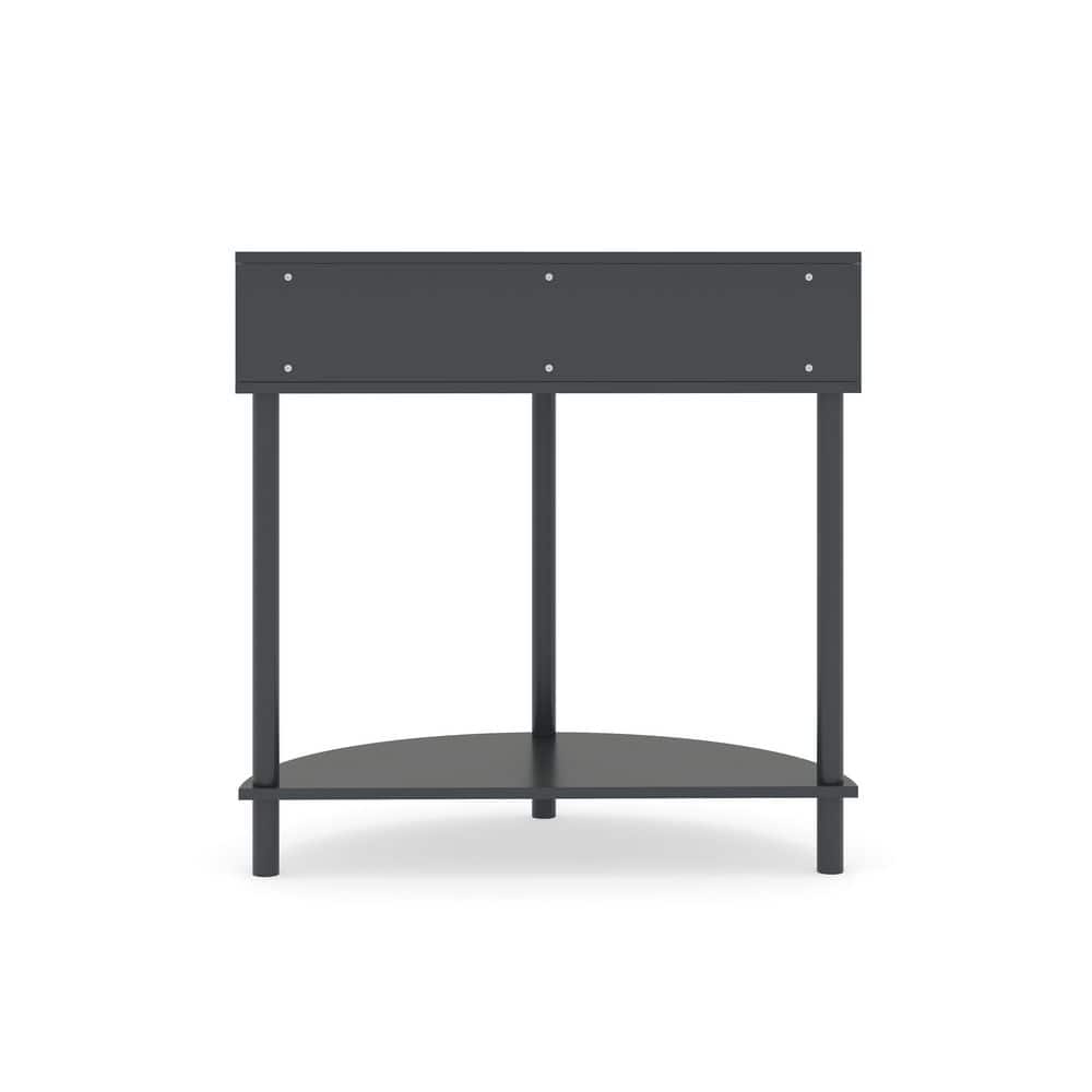 Noble House Rhett 31.5 in. Dark Gray Half Moon Wood Console Table, End Table with 2 Storage Drawers, Bottom Shelf, Woodgrain (Little damage; see the picture) (no test)