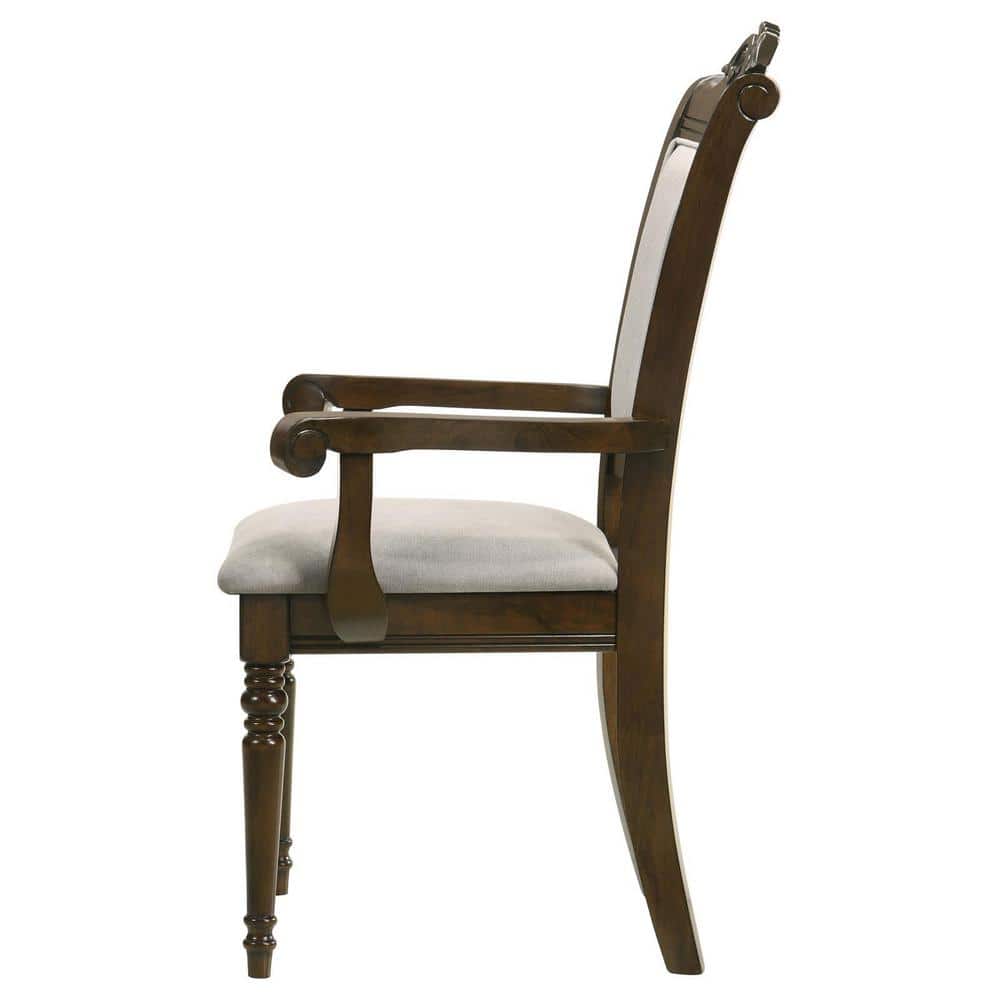 Gray and Chestnut High Back Upholstered Wood Arm Chair Set
