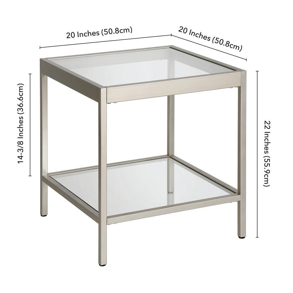Sleek Nickel & Tempered Glass 20" Square Side Table