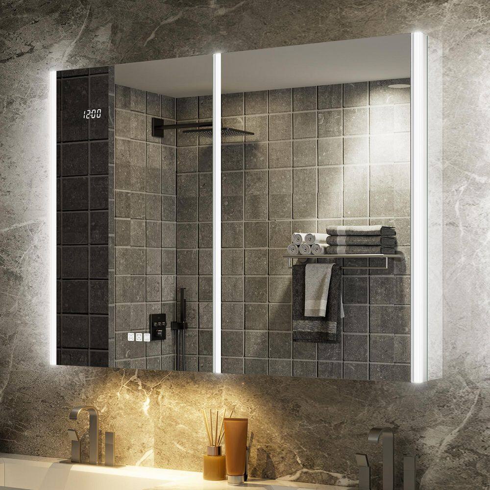 Aura 40 in.W x 30 in.H Rectangular Aluminum Surface/Recessed Wall Medicine Cabinet with Mirror,Light(With Side Mirror) price history on PriceWatchPro