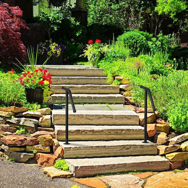 41 in. Black Metal Outdoor Stair Handrail Trellis, Heavy-Duty Single Post Handrail Kit for 1 to 2 Steps 2-Pack