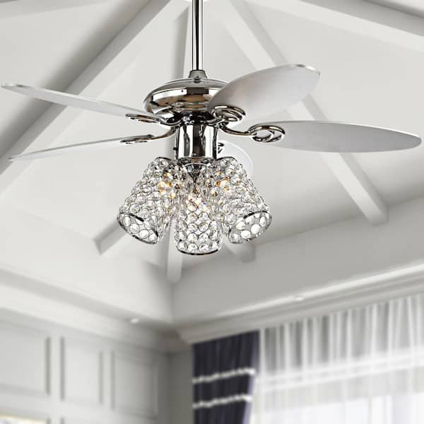 JONATHAN Y Kris 42 in. Chrome 3-Light Crystal LED Ceiling Fan with