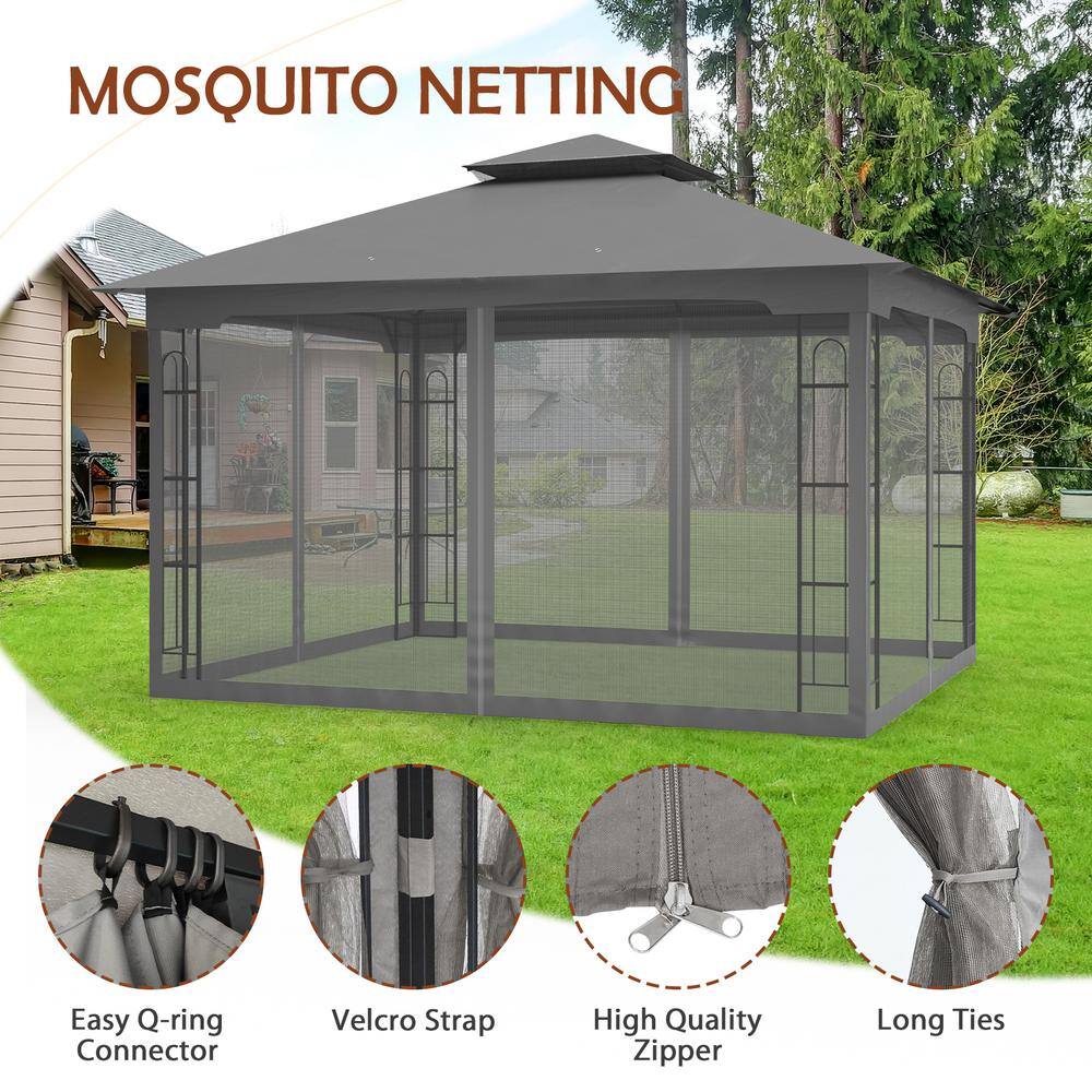 Gray 13x11 Metal Patio Gazebo with Mosquito Netting
