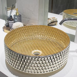Gold Crystal Glass Round Circular Bathroom Vessel Sink