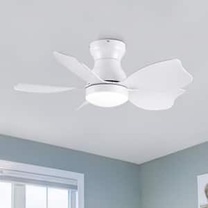 30 in. Indoor Low Profile Integrated LED Light White Kids Ceiling Fan with Reversible Motor and Remote for Bedroom