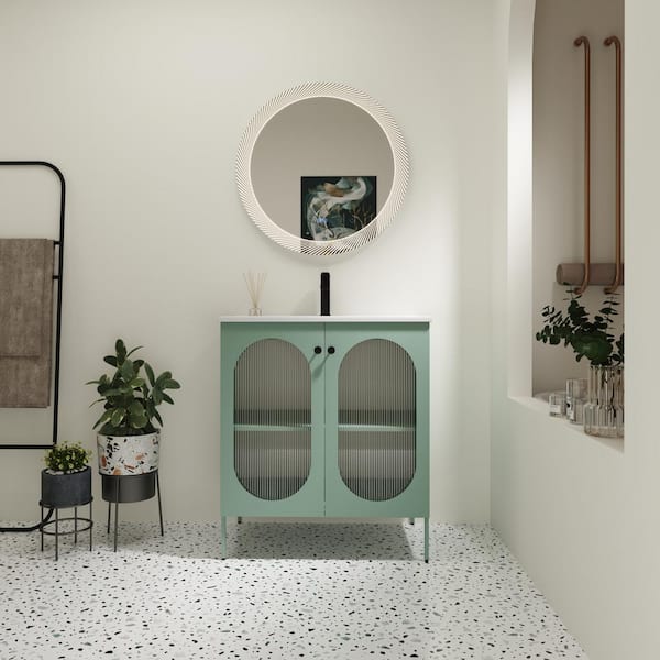 UPIKER Modern 30 in. W x 18.3 in. D x 34.25 in. H Freestanding Bath Vanity in Green with White Ceramic Top