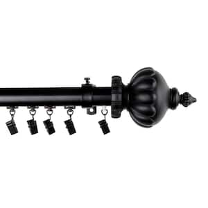 110 in. - 156 in. Telescoping Traverse Curtain Rod Kit in Black with Imperial Finial