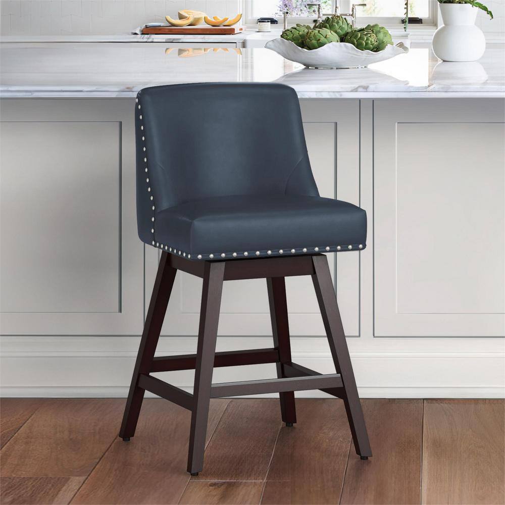 LUE BONA Hampton 26 in. Solid Wood Navy Blue Swivel Bar Stools with