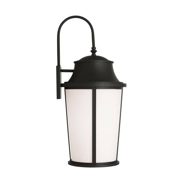 Generation Lighting - Portola Extra Large Antique Bronze Traditional Outdoor Hardwired Arm Lantern Sconce with White Glass, No Bulb Included