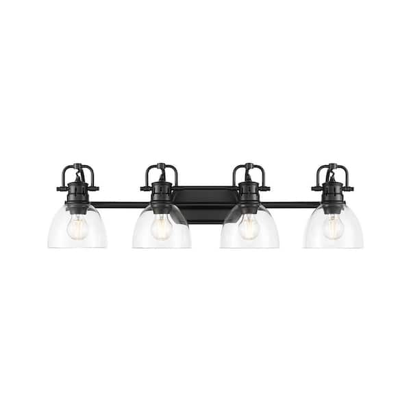 Duncan 8.25 in. 4 Light Matte Black Vanity Light with Clear Glass Shade