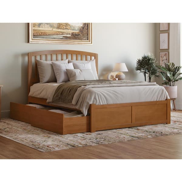 AFI Richmond Light Toffee Natural Bronze Solid Wood Frame Queen Platform Bed with Footboard and Storage Drawers