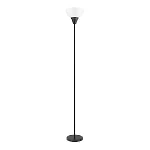 70 in. Black 1-Light Torchiere Floor Lamp with Plastic Shade