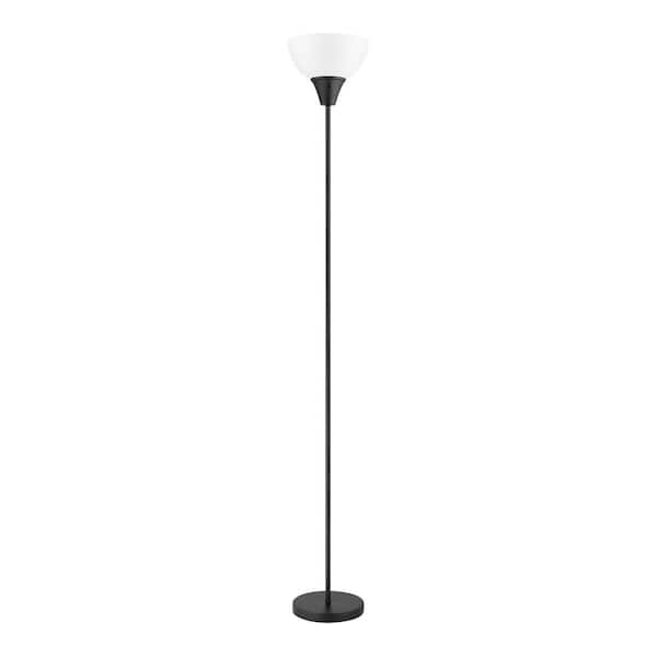 70 in. Black 1-Light Torchiere Floor Lamp with Plastic Shade