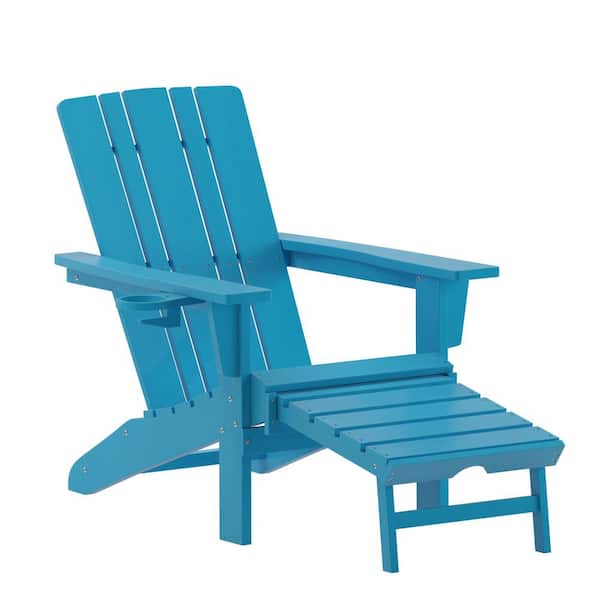 TAYLOR + LOGAN Blue Outdoor Lounge Faux Wood Resin Adirondack Chair