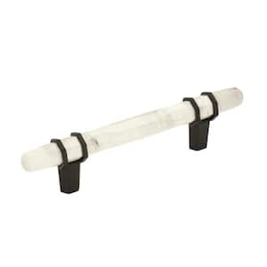 Carrione 3-3/4 in. (96mm) Modern Marble White/Black Bronze Bar Cabinet Pull