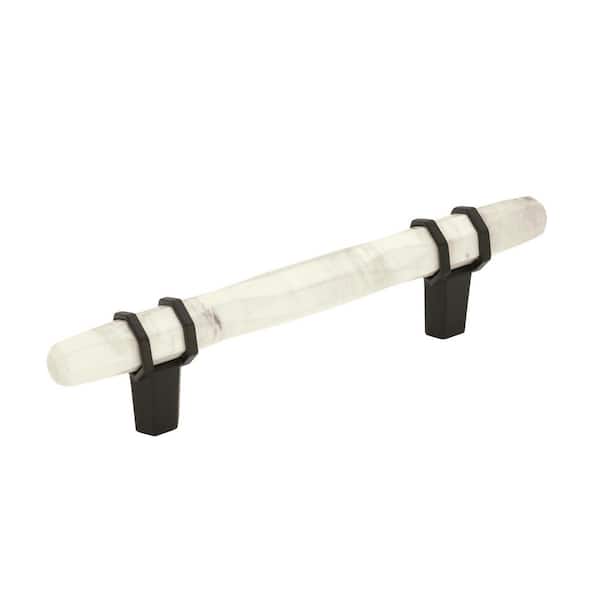 Amerock Carrione 3-3/4 in. (96mm) Modern Marble White/Black Bronze Bar Cabinet Pull