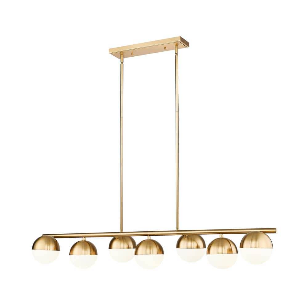 Realm Sphere 7 Light Modern Gold Linear Chandelier with Matte Opal Glass Sh