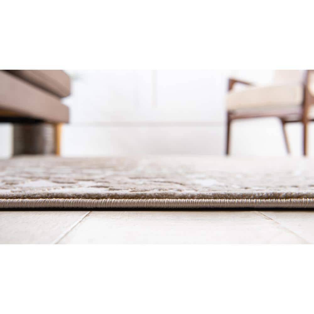 Ivory Floral Rectangular Stain-Resistant Synthetic Rug, 10x13 ft