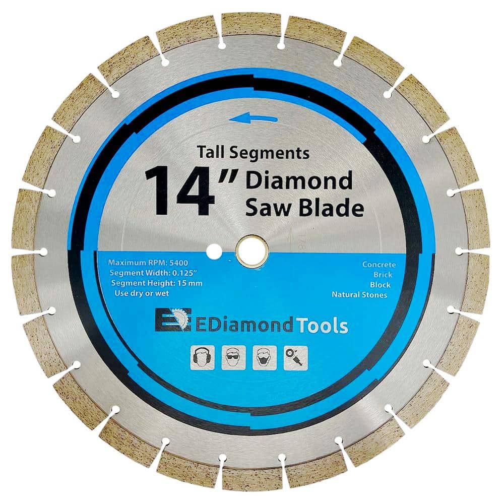 EDiamondTools 14 in. Concrete/Masonry, Segmented Rim, General Purpose Diamond  Saw Blades, 15mm Segment Height, in./20mm Arbor GP14G The Home Depot