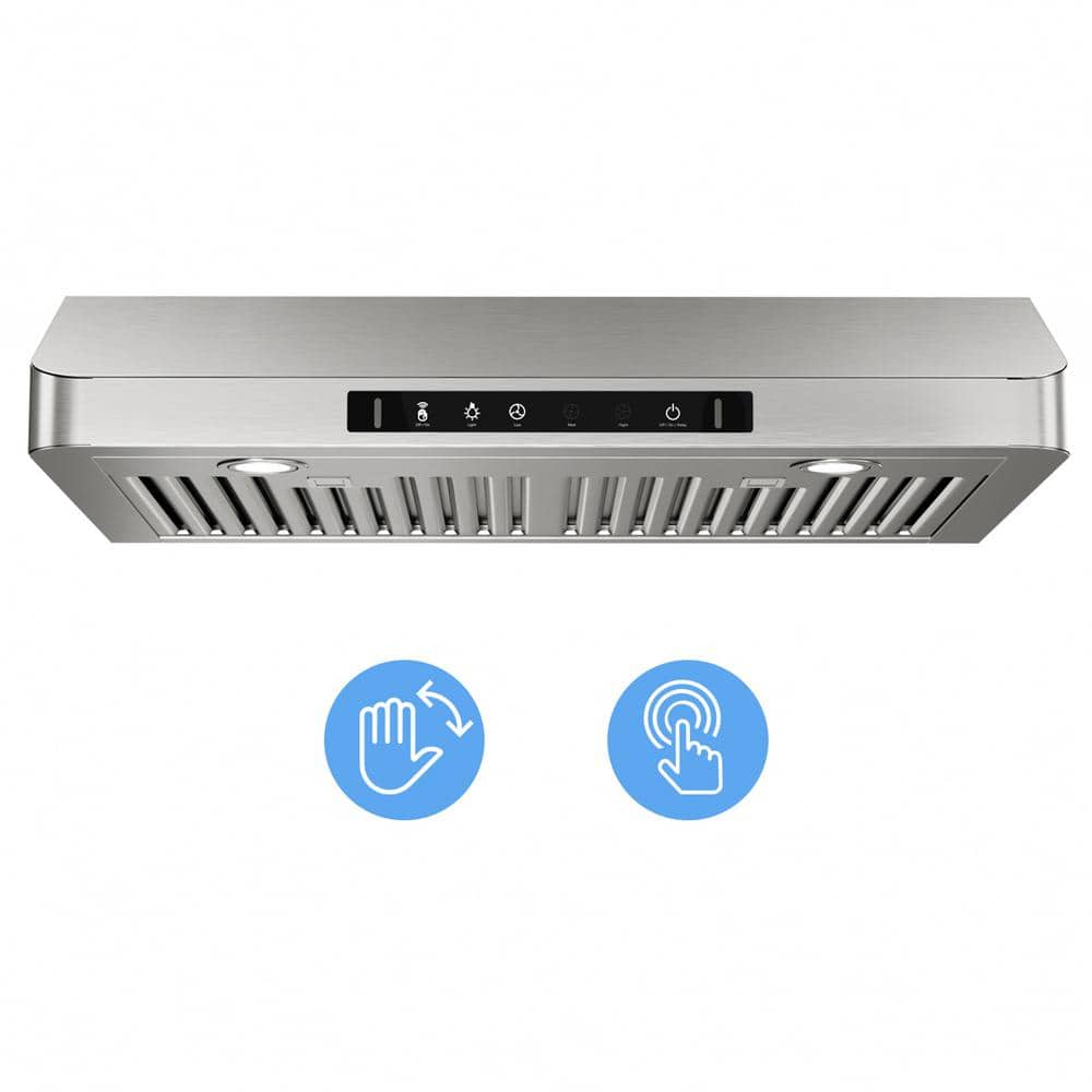 30 in. 900CFM Ducted Under Cabinet Range Hood in Stainless Steel with 3-Way Venting Removable LEDS and Gesture Control